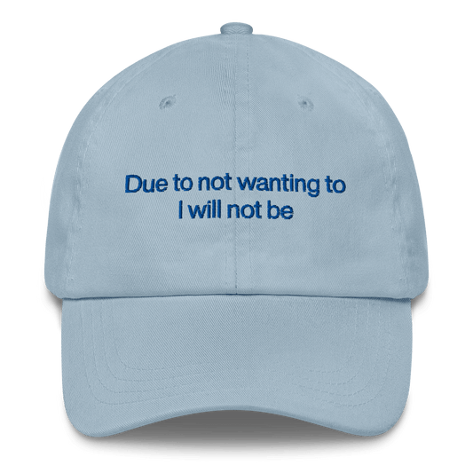 Due to not wanting to I will not be Embroidered Hat - Polychrome Goods