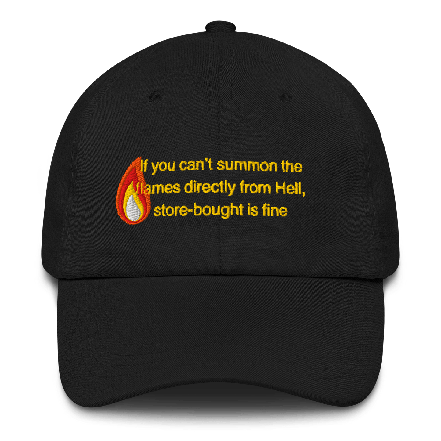 "If you can't summon the flames directly from hell, store bought is fine." Ina Garten Quote Embroidered Dad Hat - Polychrome Goods