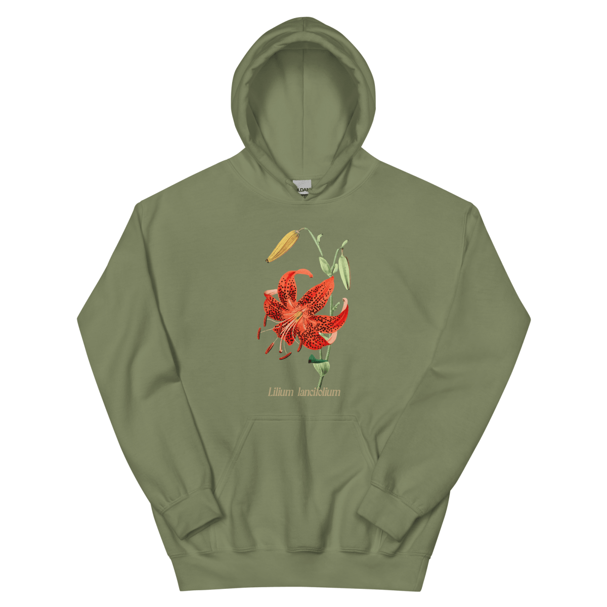tiger lily apparel Lilium Lancifolium Tiger Lily Flower Hoodie Military Green / L