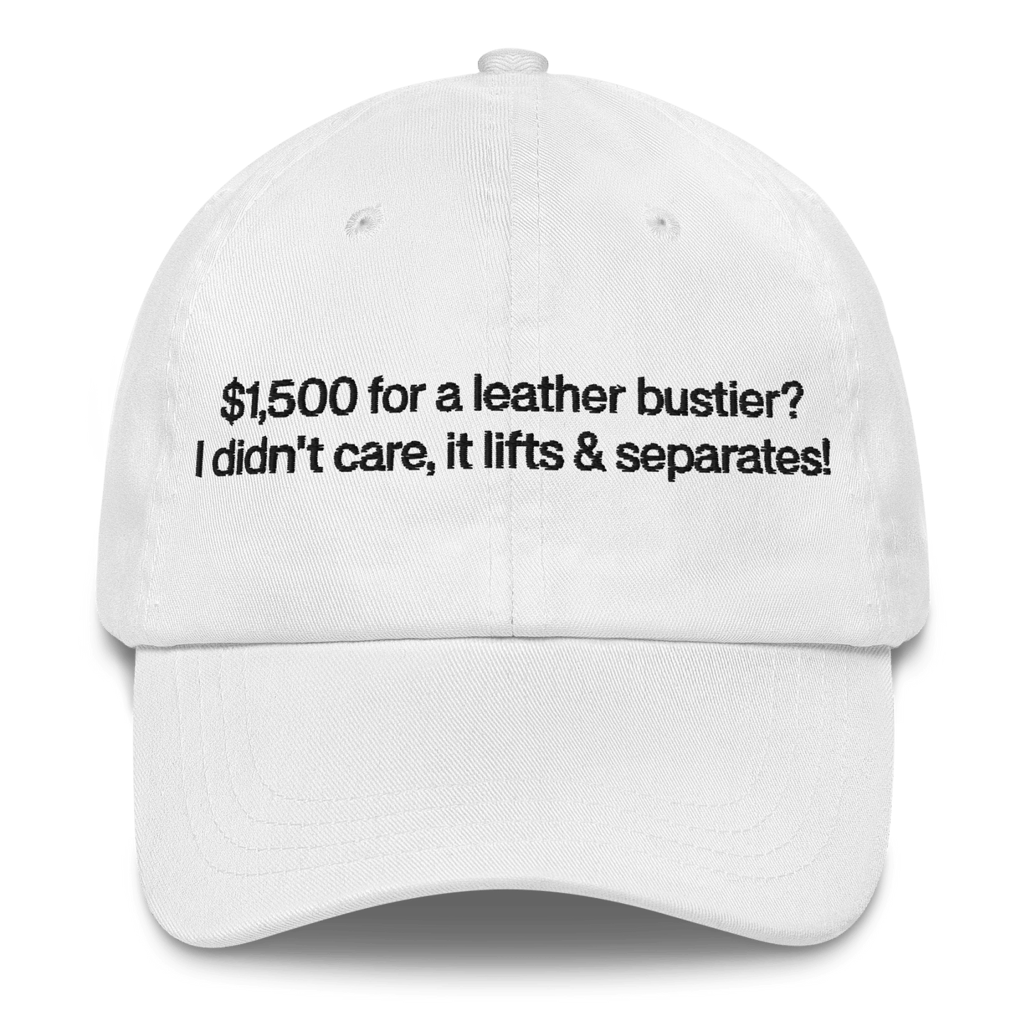 $1,500 for a leather bustier? It lifts and separates! Hat - Polychrome Goods