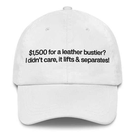 $1,500 for a leather bustier? It lifts and separates! Hat - Polychrome Goods