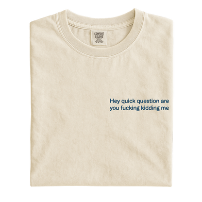 Hey quick question are you fucking kidding me Embroidered T-Shirt