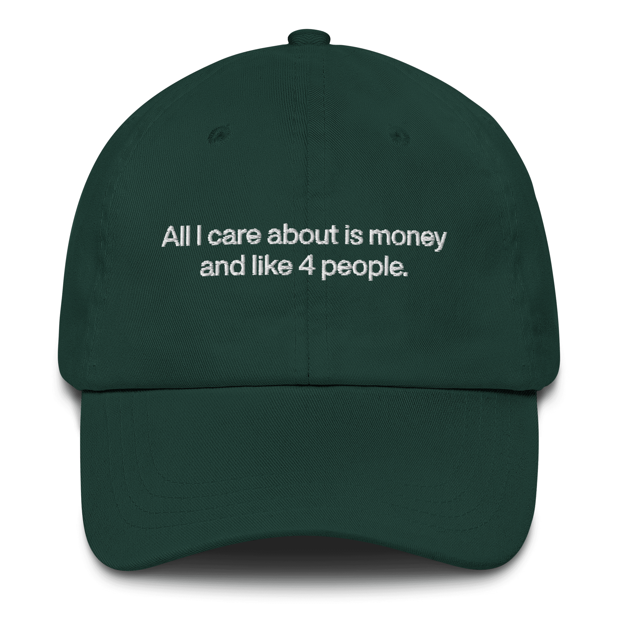 All I care about is money and like 4 people. Embroidered Hat - Polychrome Goods 🍊