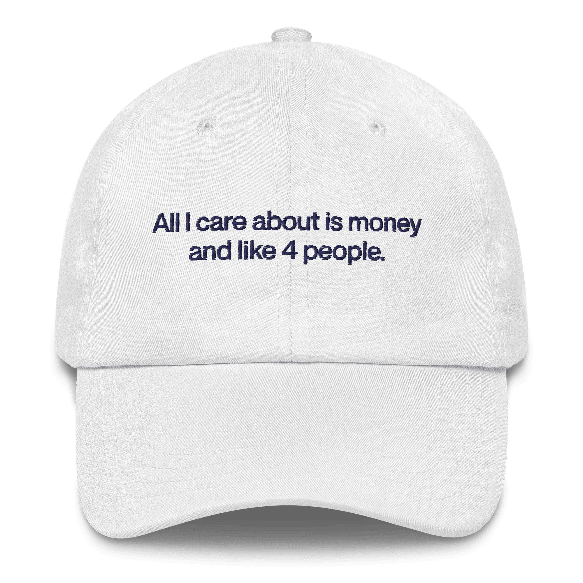 All I care about is money and like 4 people. Embroidered Hat - Polychrome Goods 🍊
