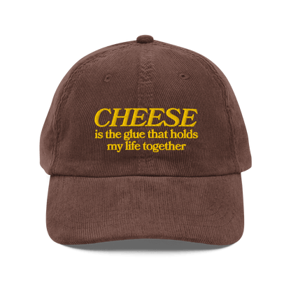 CHEESE is the glue that holds my life together. 🧀 Embroidered Corduroy Hat - Polychrome Goods 🍊