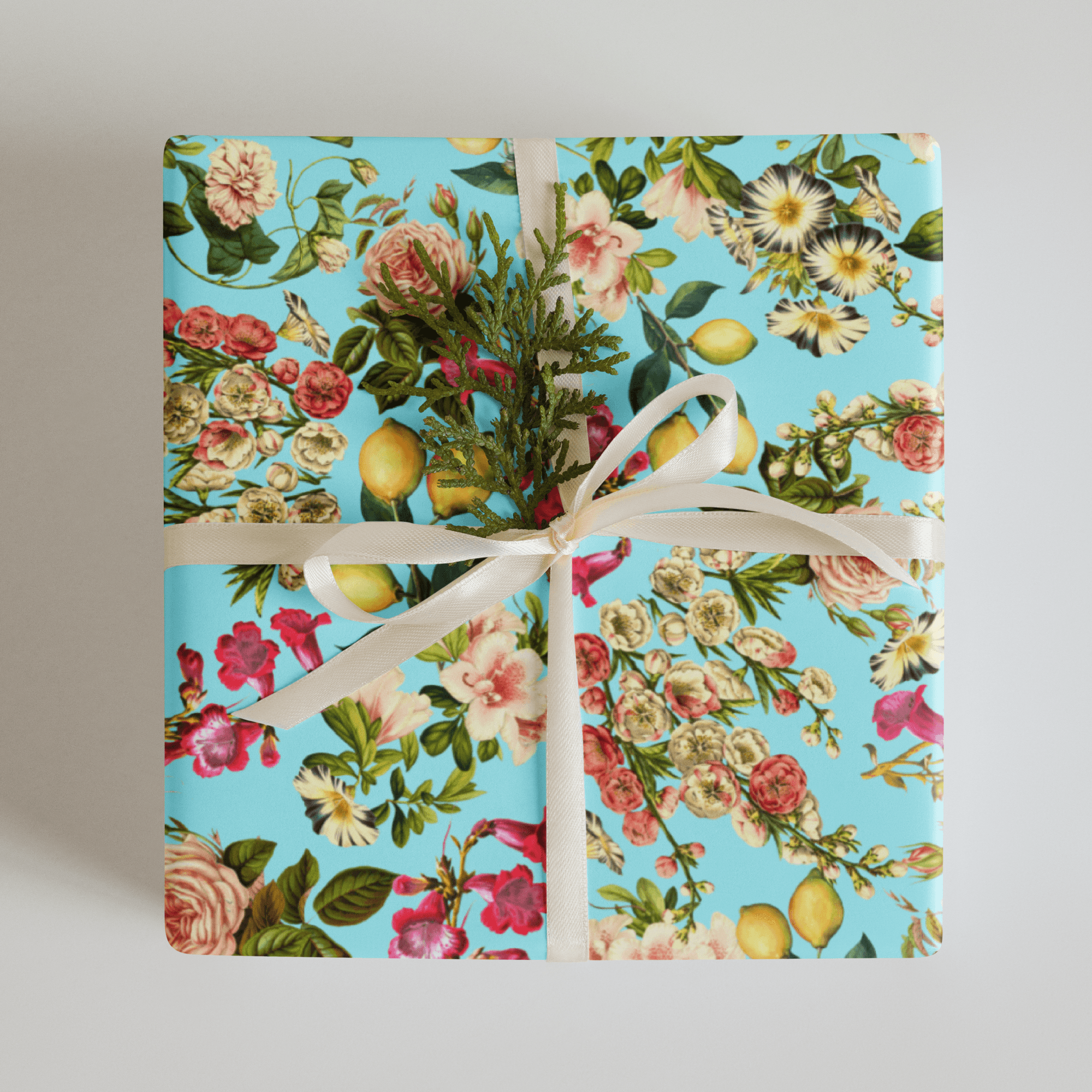 "Citrona" Lemons & Rose Flowers Print Wrapping Paper - Polychrome Goods 🍊