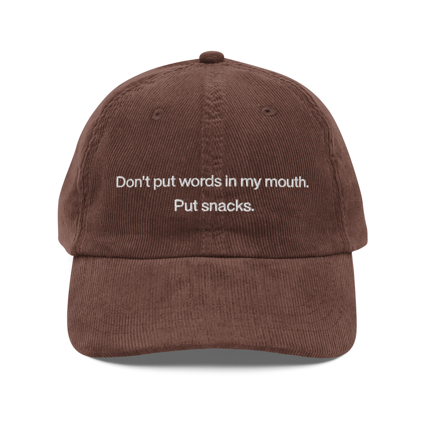 Don't Put Words In My Mouth, Put Snacks Embroidered Hat - Polychrome Goods 🍊