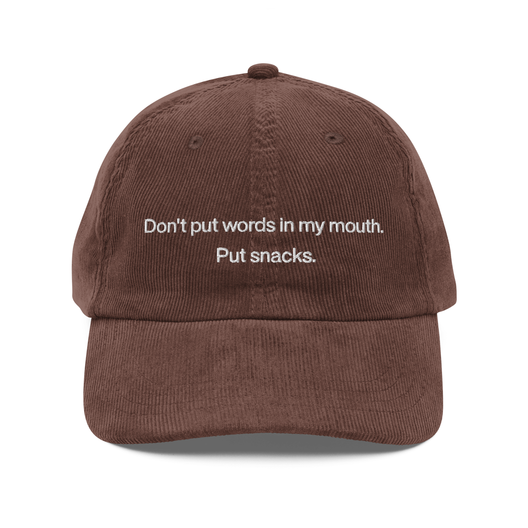 Don't Put Words In My Mouth, Put Snacks Embroidered Hat - Polychrome Goods 🍊