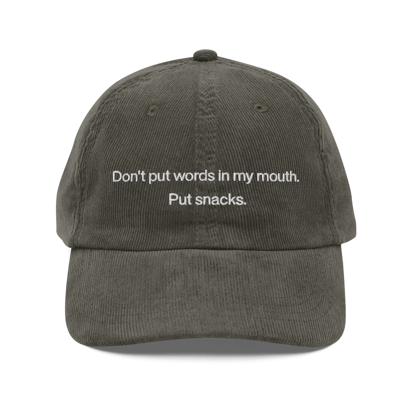 Don't Put Words In My Mouth, Put Snacks Embroidered Hat - Polychrome Goods 🍊