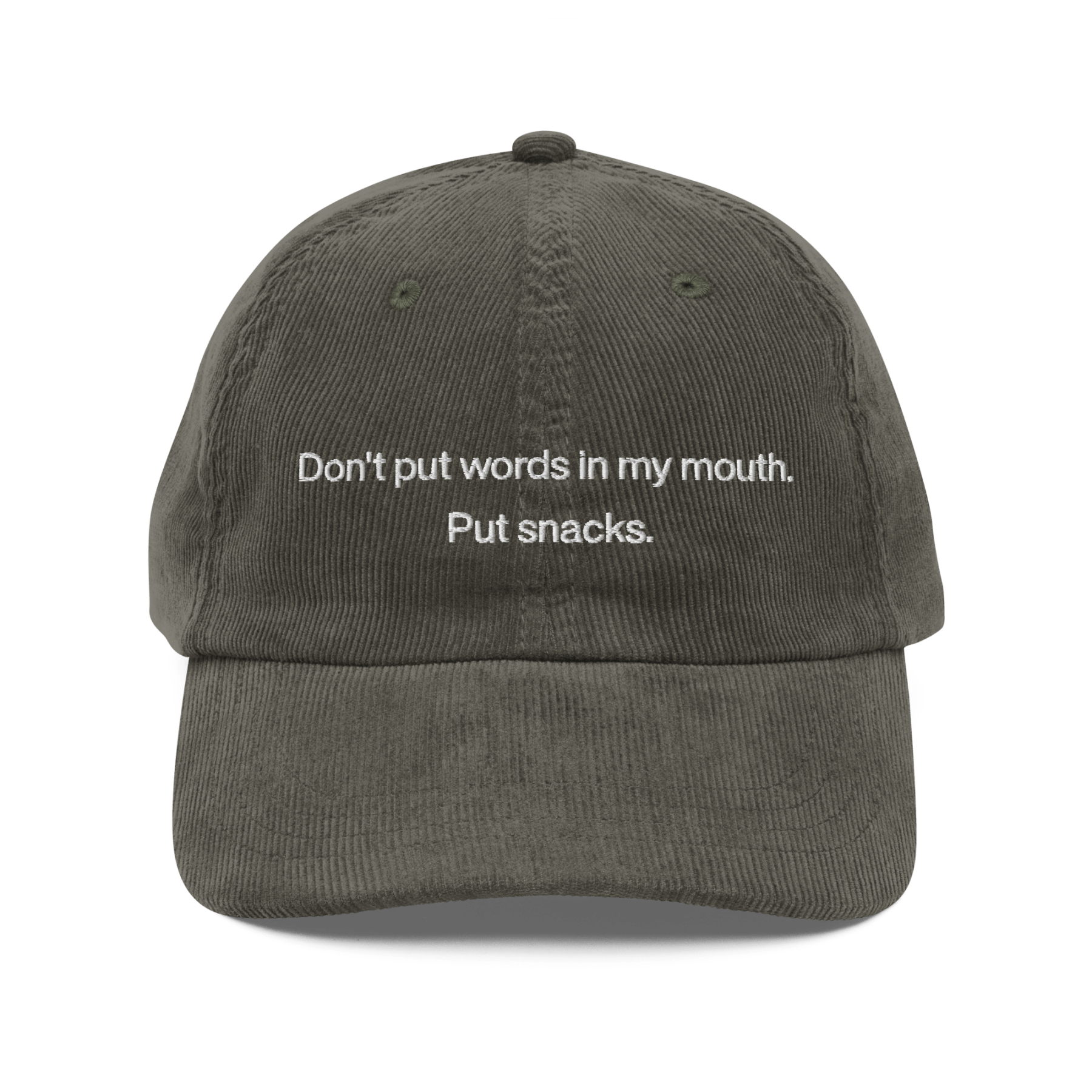 Don't Put Words In My Mouth, Put Snacks Embroidered Hat - Polychrome Goods 🍊