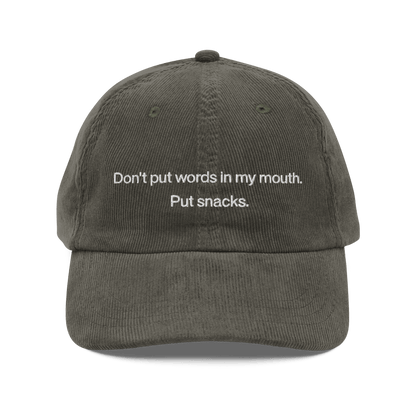 Don't Put Words In My Mouth, Put Snacks Embroidered Hat - Polychrome Goods 🍊