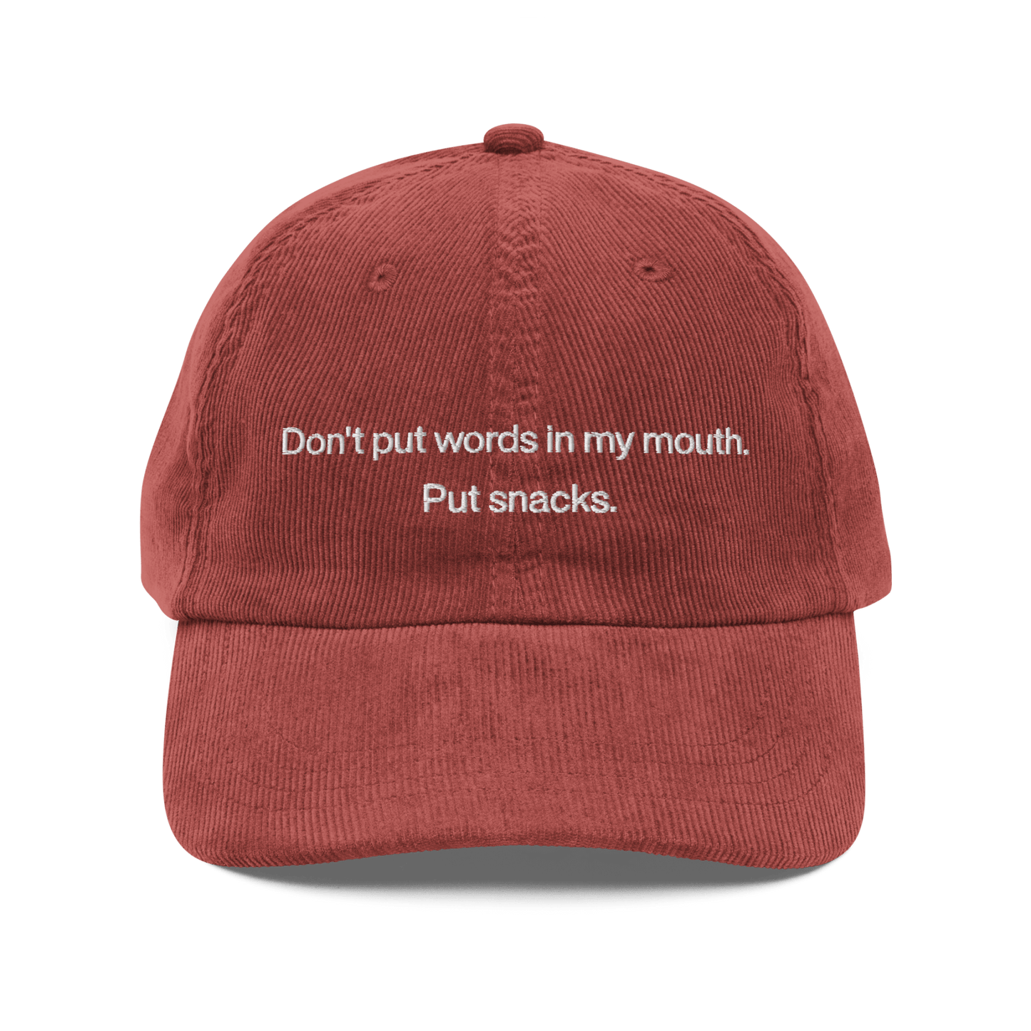 Don't Put Words In My Mouth, Put Snacks Embroidered Hat - Polychrome Goods 🍊