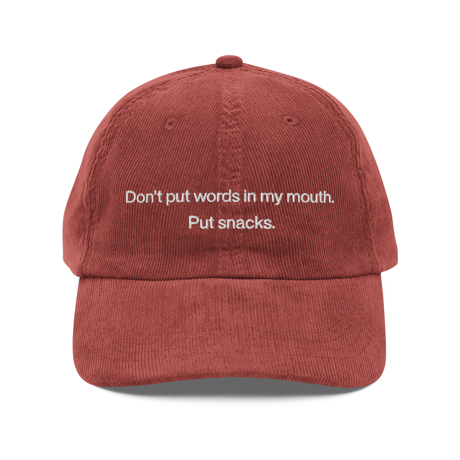 Don't Put Words In My Mouth, Put Snacks Embroidered Hat - Polychrome Goods 🍊