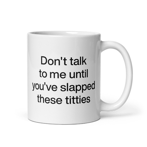 Don't talk to me until you've slapped these titties mug