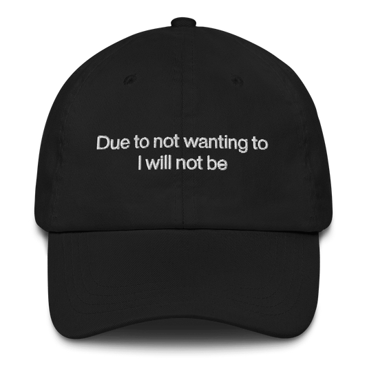 Due to not wanting to I will not be Embroidered Hat - Polychrome Goods