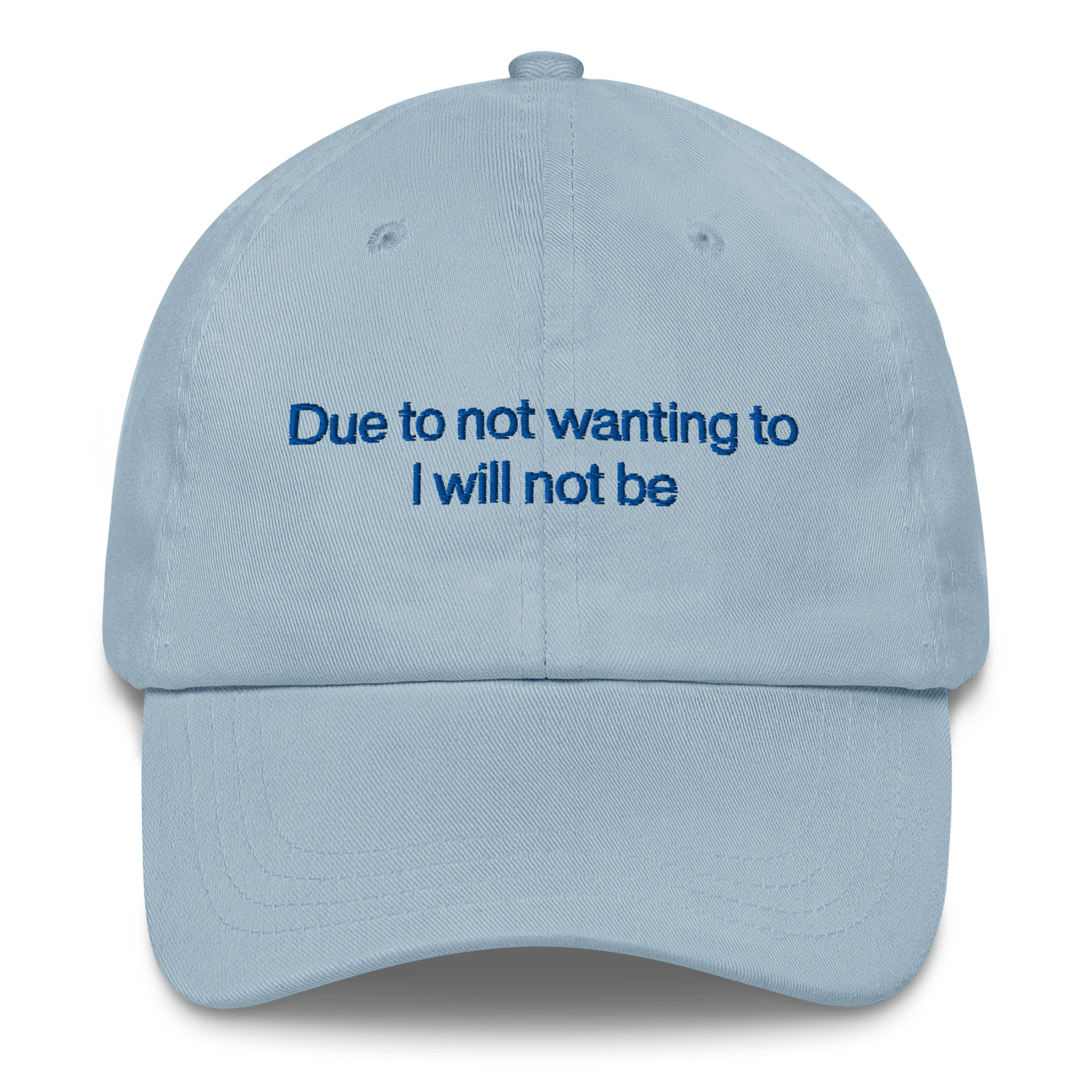 Due to not wanting to I will not be Embroidered Hat - Polychrome Goods