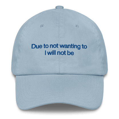 Due to not wanting to I will not be Embroidered Hat - Polychrome Goods