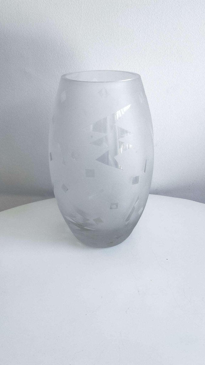 Etched Geometric Glass Vase Postmodern - Signed Gregory 1987 - Polychrome Goods 🍊