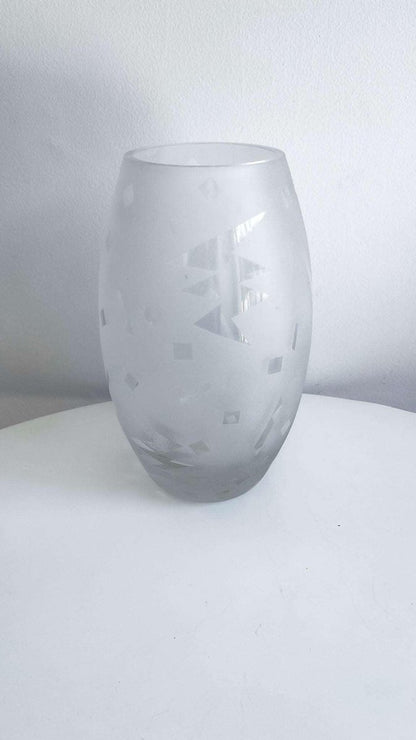 Etched Geometric Glass Vase Postmodern - Signed Gregory 1987 - Polychrome Goods 🍊