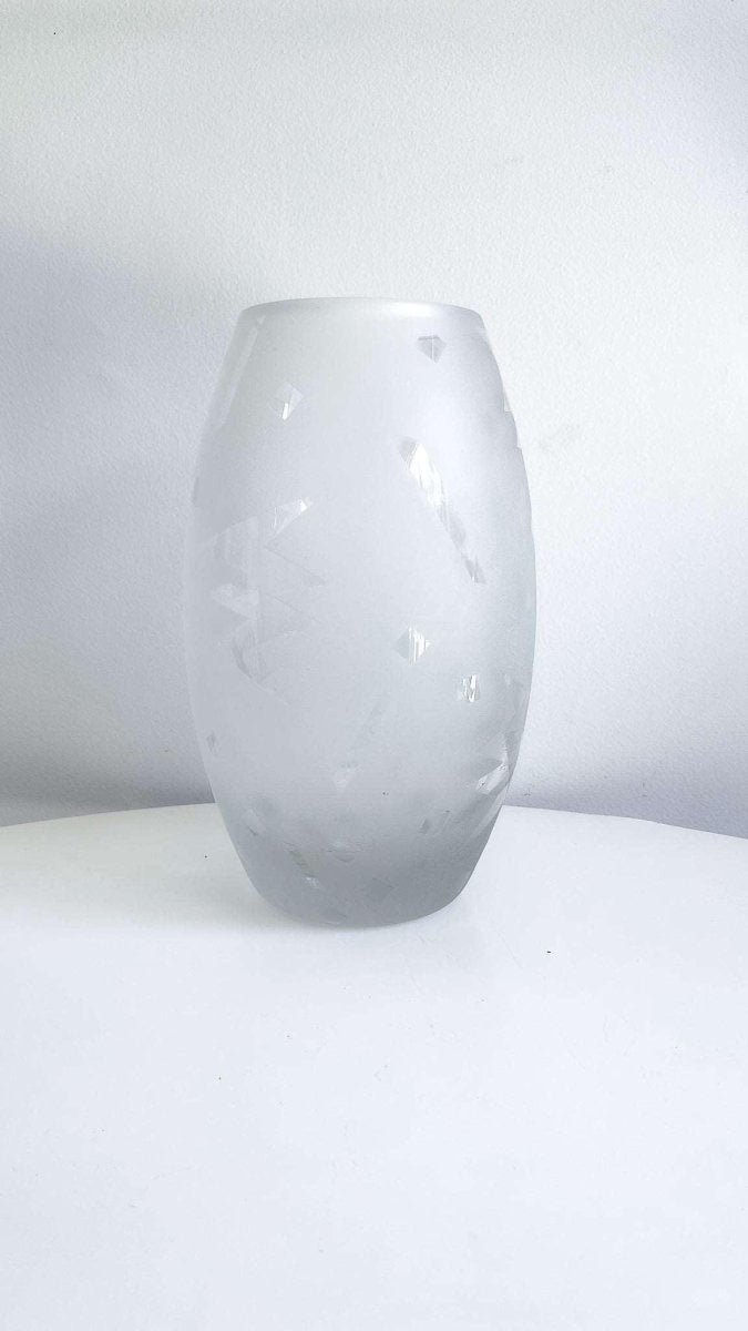 Etched Geometric Glass Vase Postmodern - Signed Gregory 1987 - Polychrome Goods 🍊