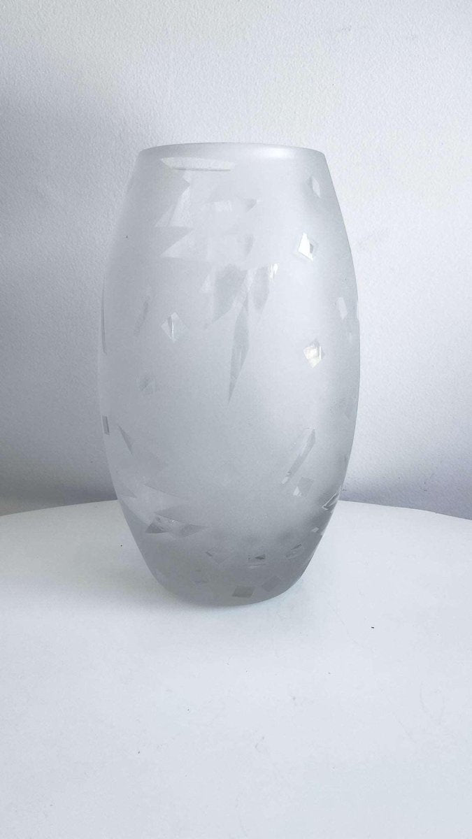 Etched Geometric Glass Vase Postmodern - Signed Gregory 1987 - Polychrome Goods 🍊