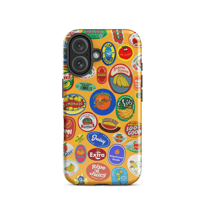 Fruit Stickers 🍊🍒🍋🍍🍏 Phone Case for iPhone (Orange Background) - Polychrome Goods 🍊