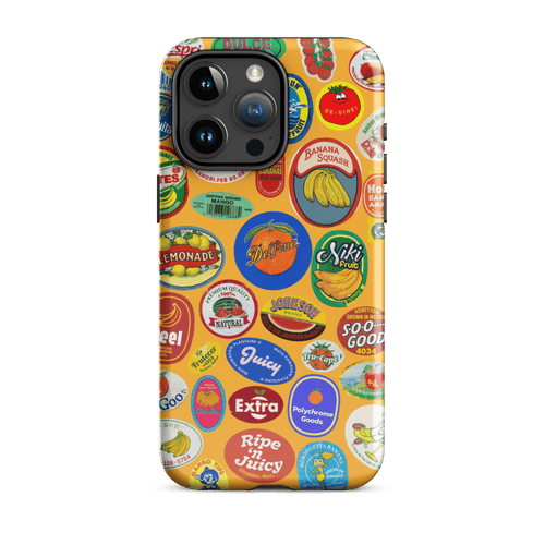 Fruit Stickers 🍊🍒🍋🍍🍏 Phone Case for iPhone (Orange Background)