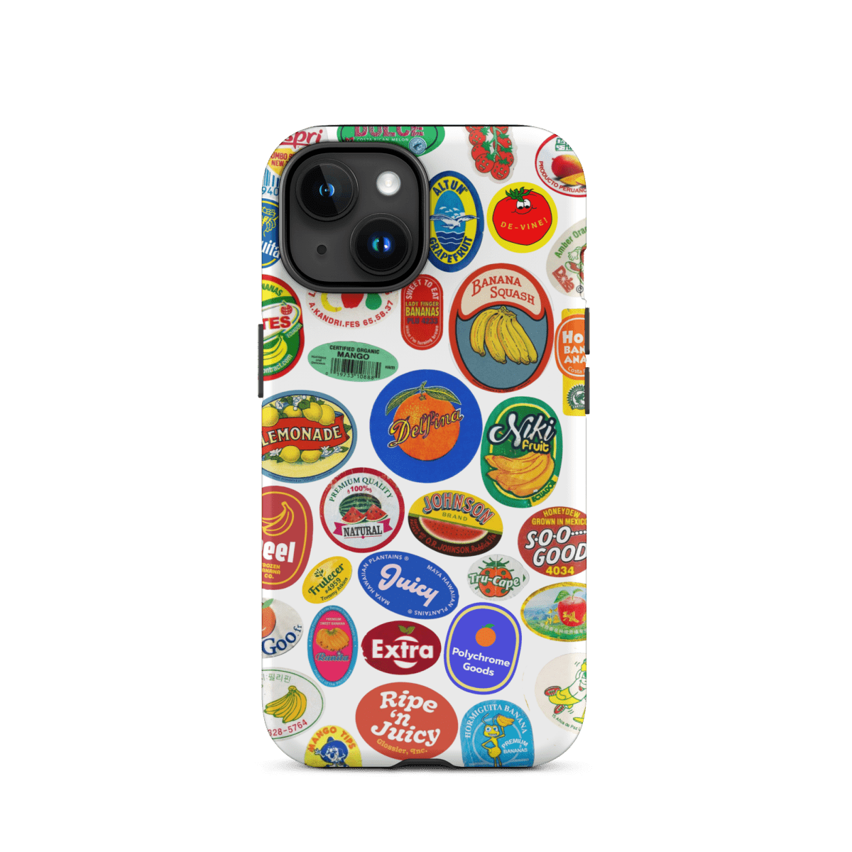 Fruit Stickers 🍊🍒🍋🍍🍏 Phone Case for iPhone (White Background) - Polychrome Goods 🍊