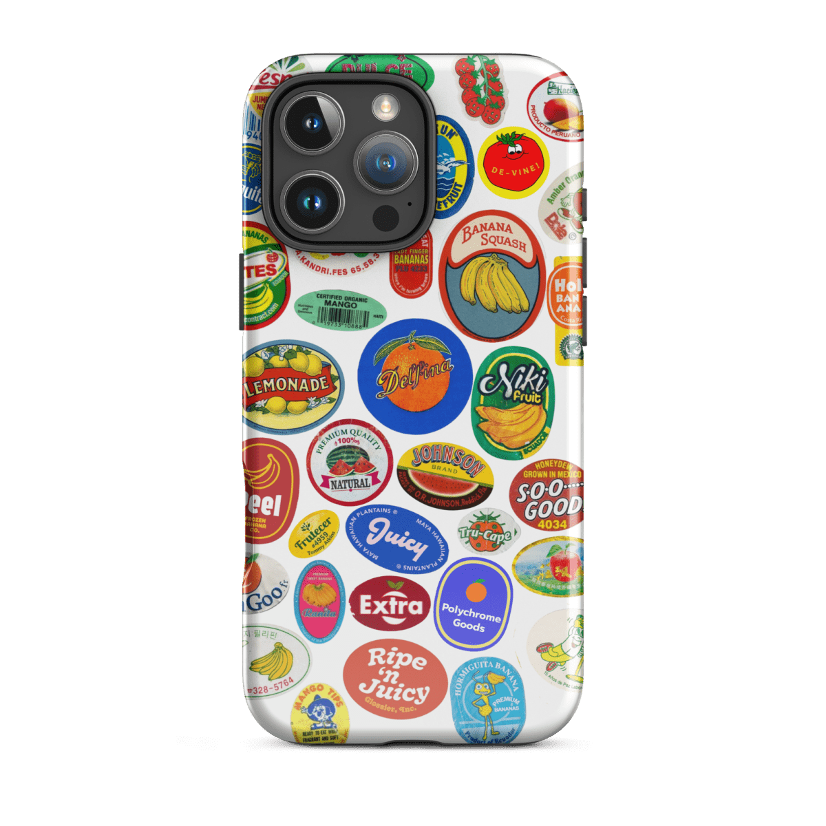 Fruit Stickers 🍊🍒🍋🍍🍏 Phone Case for iPhone (White Background) - Polychrome Goods 🍊