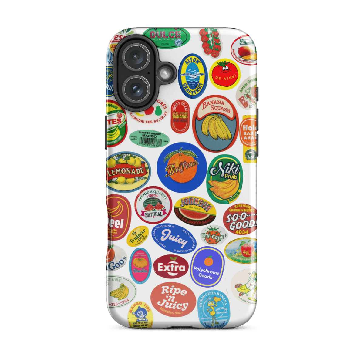 Fruit Stickers 🍊🍒🍋🍍🍏 Phone Case for iPhone (White Background) - Polychrome Goods 🍊