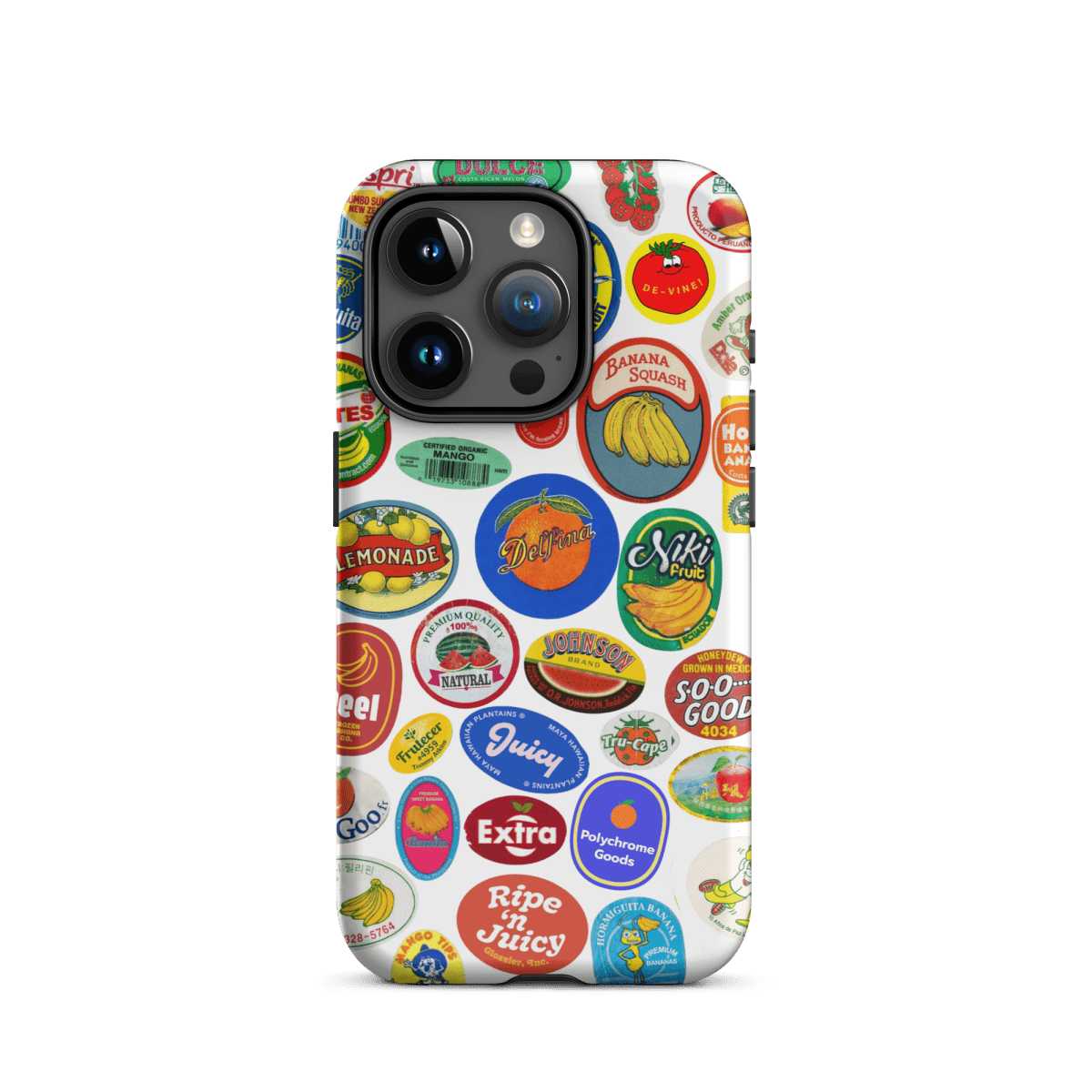 Fruit Stickers 🍊🍒🍋🍍🍏 Phone Case for iPhone (White Background) - Polychrome Goods 🍊