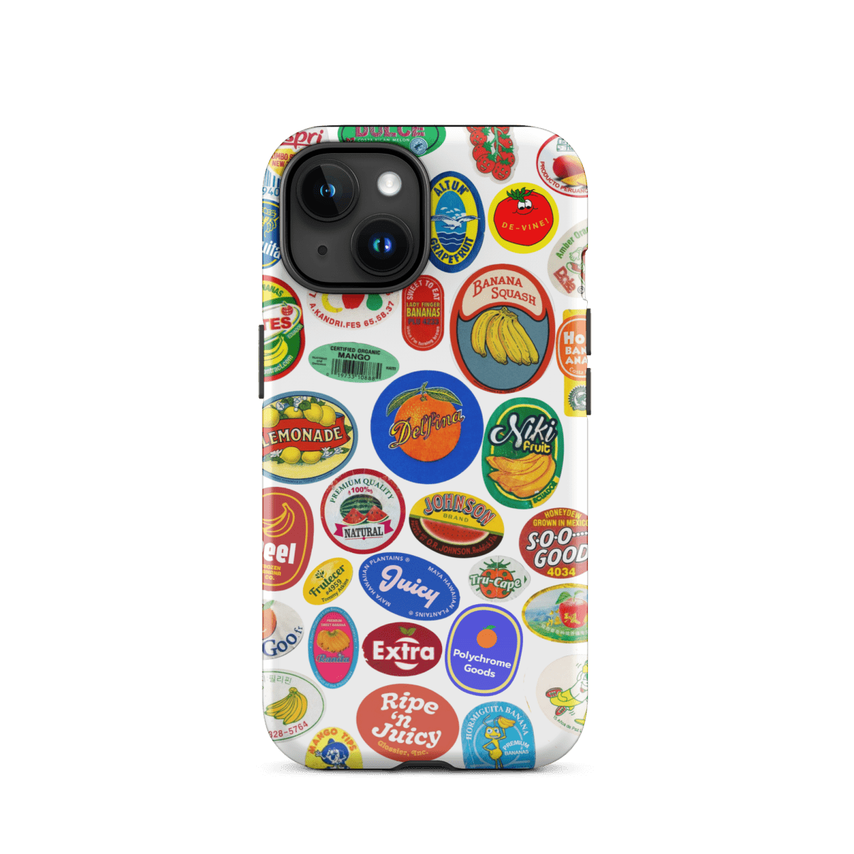 Fruit Stickers 🍊🍒🍋🍍🍏 Phone Case for iPhone (White Background) - Polychrome Goods 🍊