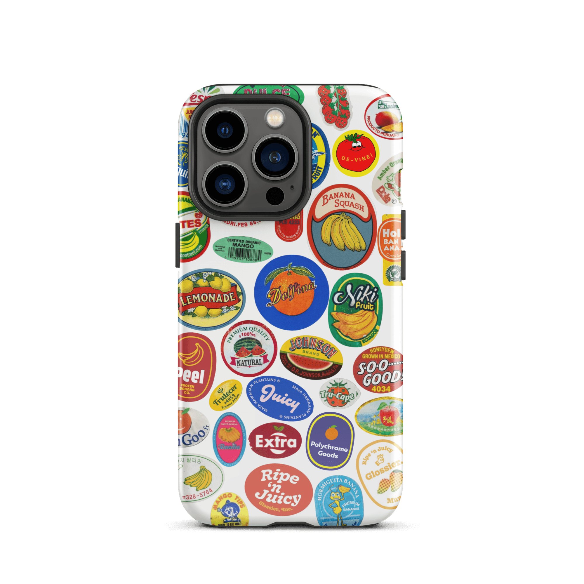 Fruit Stickers 🍊🍒🍋🍍🍏 Phone Case for iPhone (White Background) - Polychrome Goods 🍊