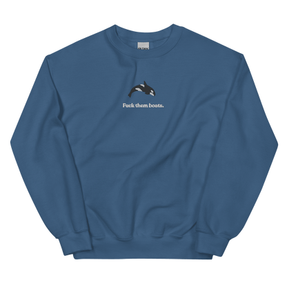 Fuck them boats. Orca Whale Embroidered Sweatshirt (Unisex) Polychrome Goods 🍊