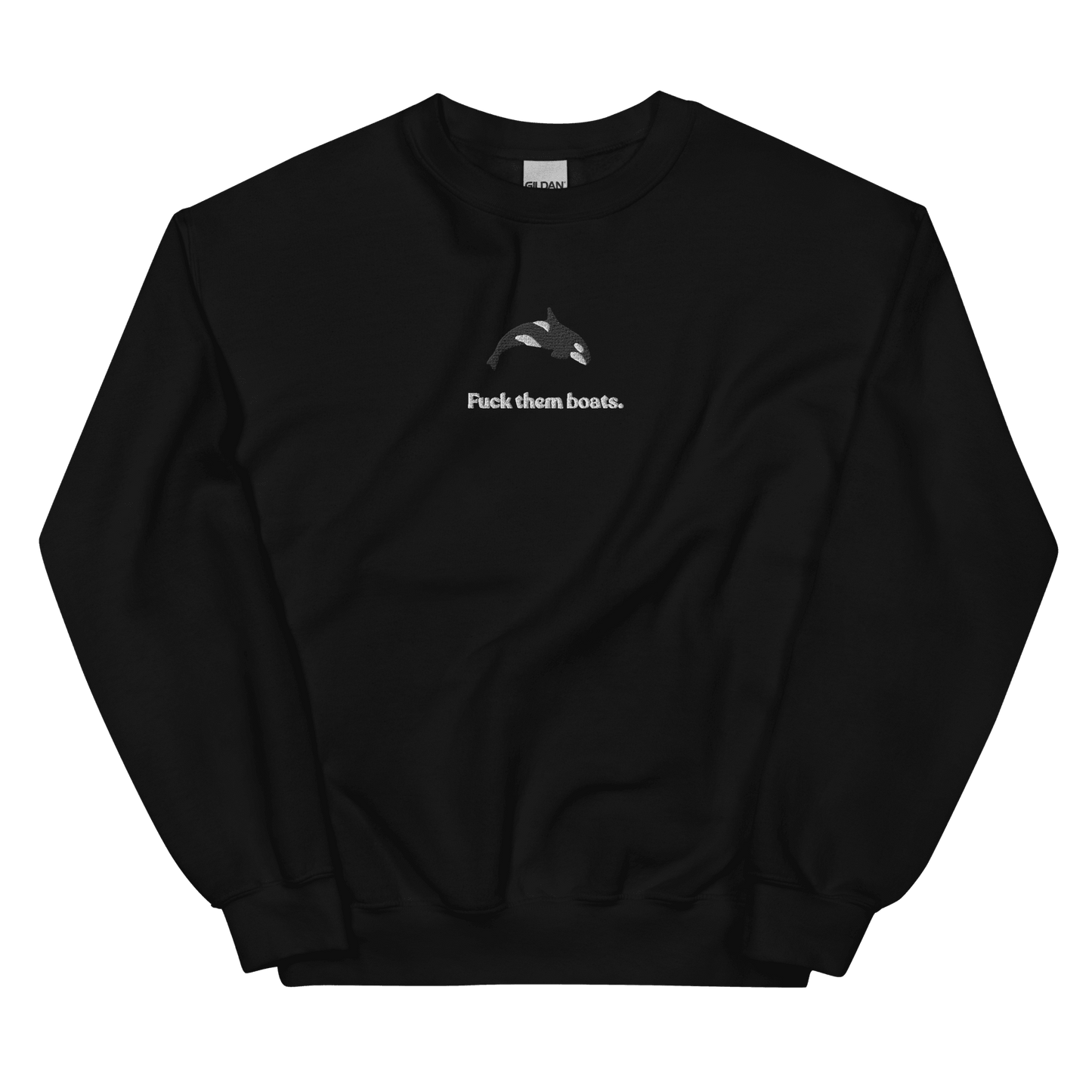 Fuck them boats. Orca Whale Embroidered Sweatshirt (Unisex) Polychrome Goods 🍊