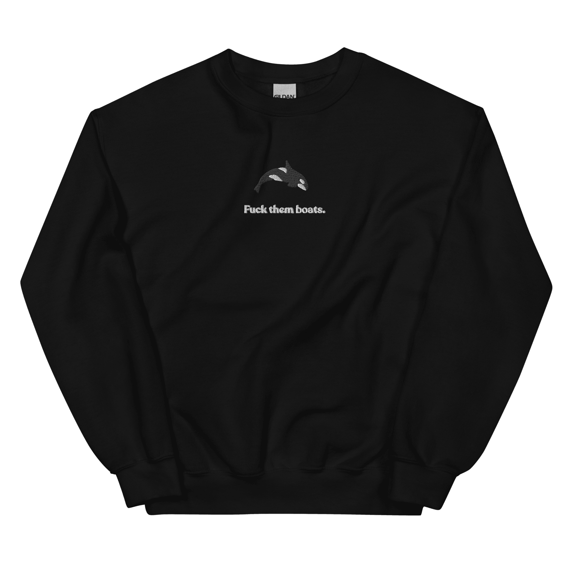 Fuck them boats. Orca Whale Embroidered Sweatshirt (Unisex) Polychrome Goods 🍊