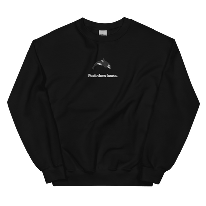 Fuck them boats. Orca Whale Embroidered Sweatshirt (Unisex) Polychrome Goods 🍊