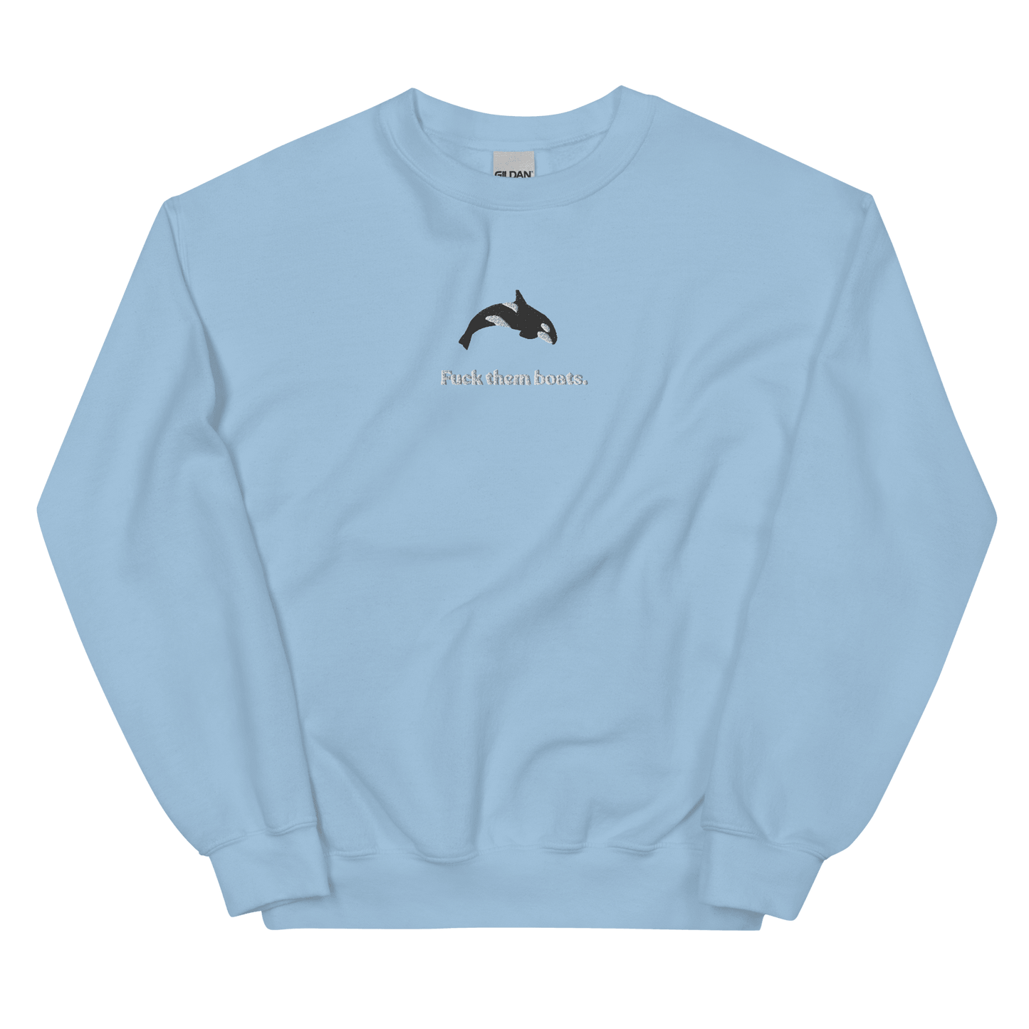 Fuck them boats. Orca Whale Embroidered Sweatshirt (Unisex) Polychrome Goods 🍊