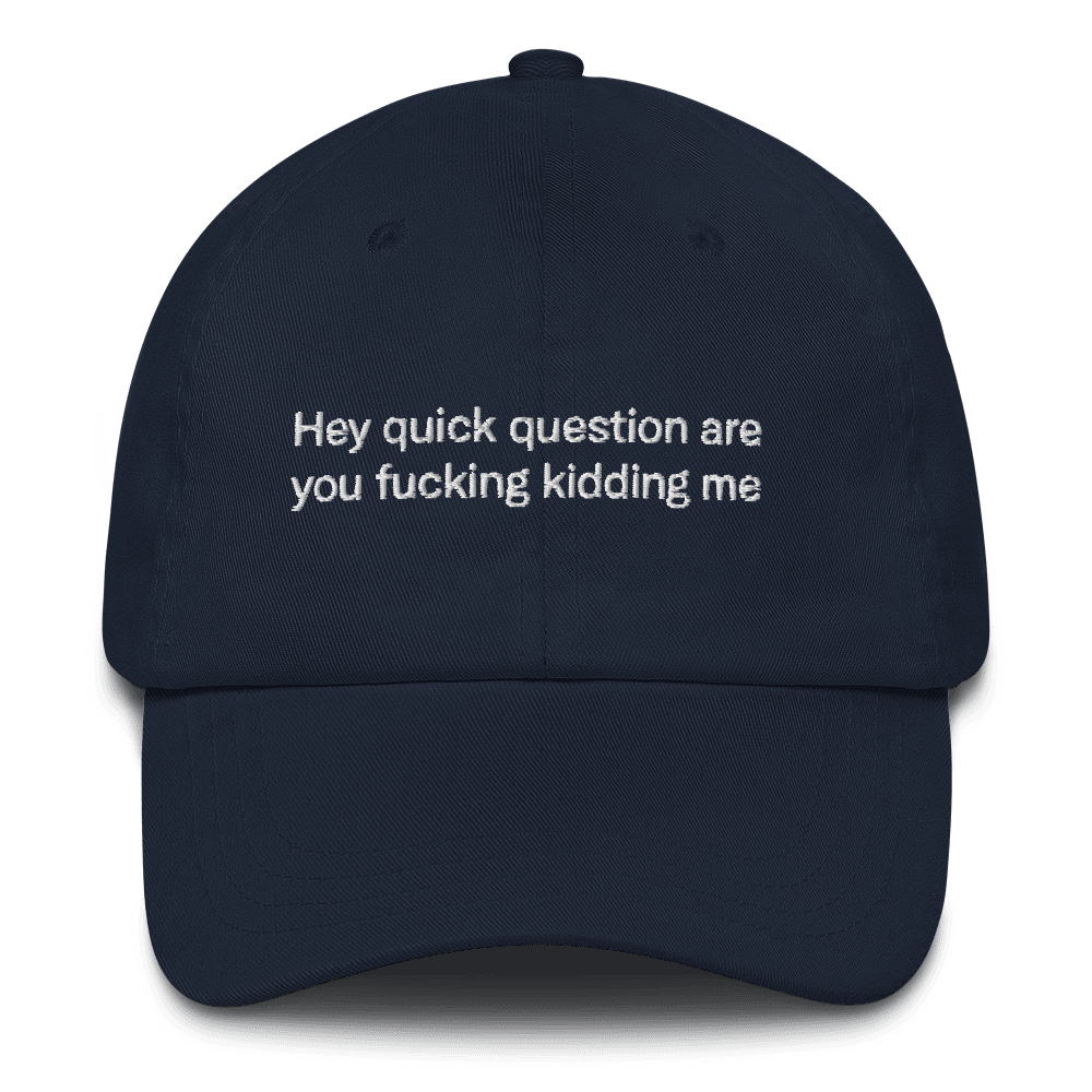 Hey quick question are you fucking kidding me Embroidered Hat - Polychrome Goods 🍊