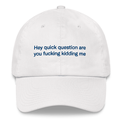 Hey quick question are you fucking kidding me Embroidered Hat - Polychrome Goods 🍊