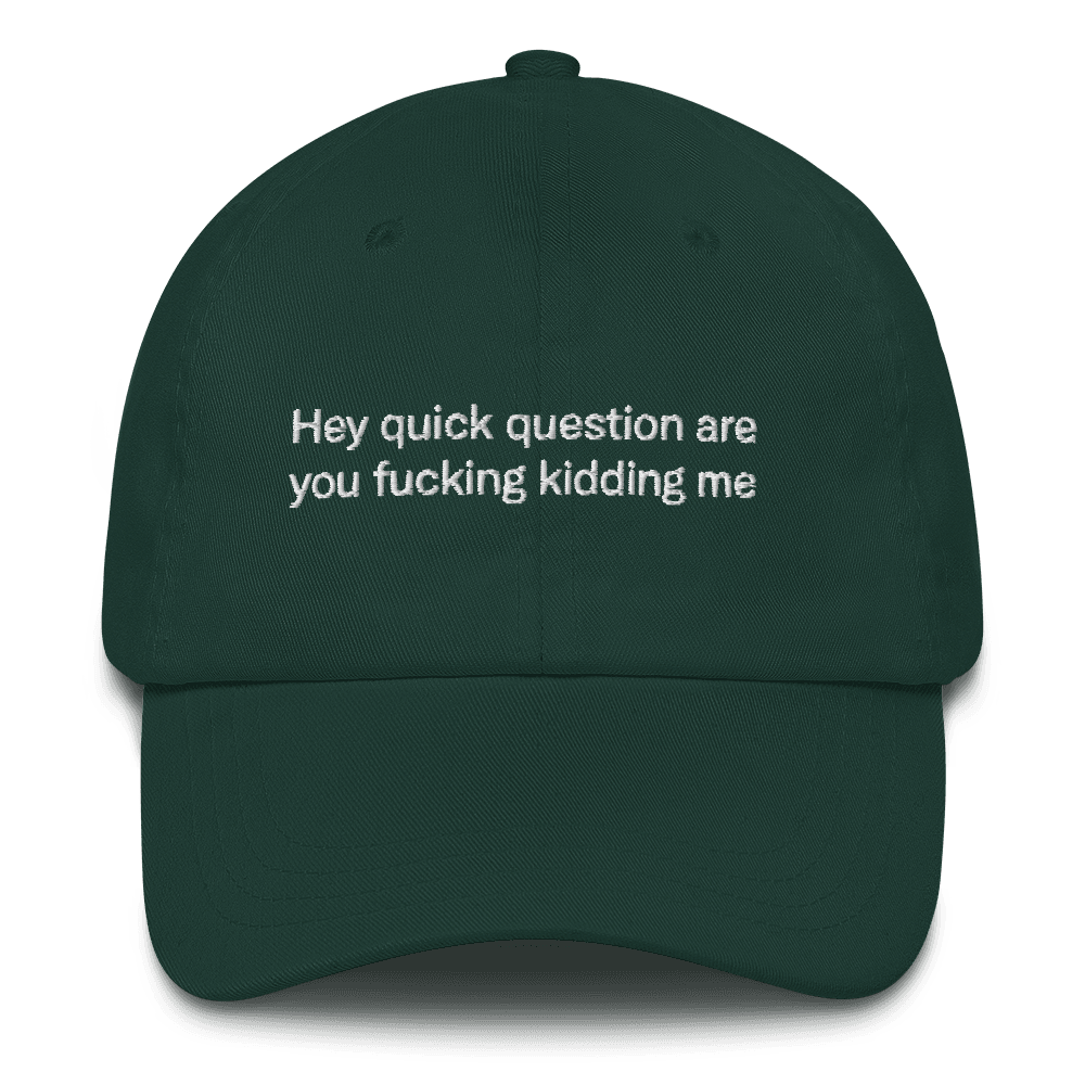 Hey quick question are you fucking kidding me Embroidered Hat Polychrome Goods 🍊