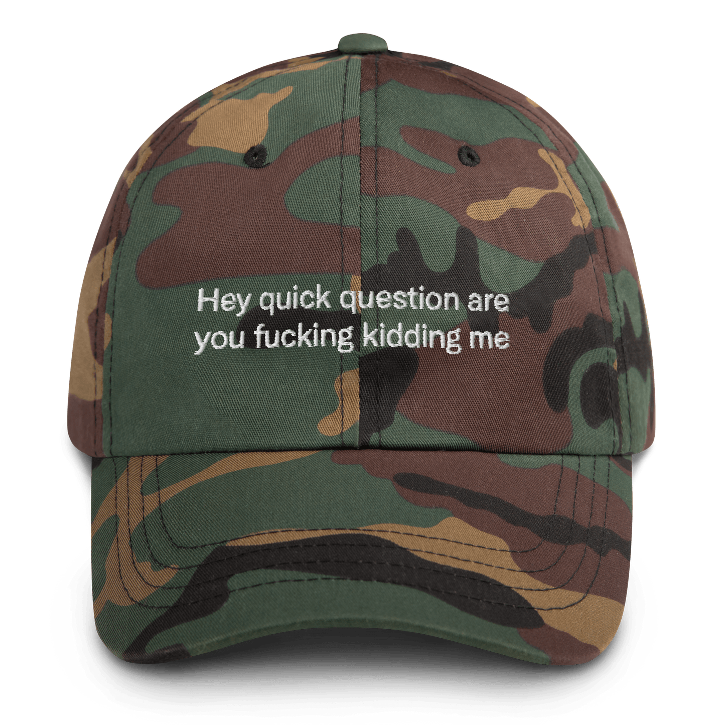 Hey quick question are you fucking kidding me Embroidered Hat - Polychrome Goods 🍊