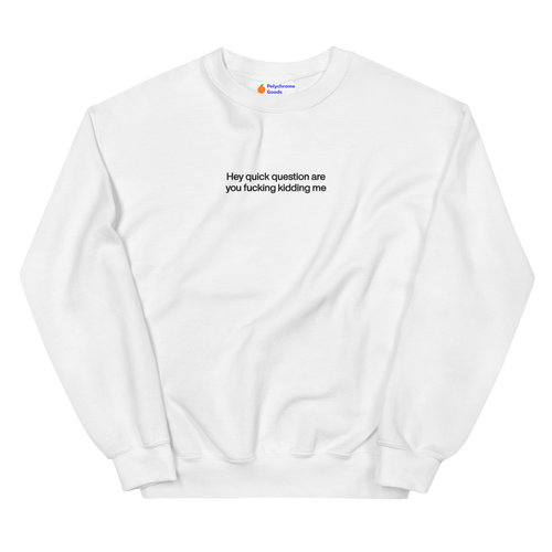*Hey quick question are you fucking kidding me* Sweatshirt (Center Embroidery)