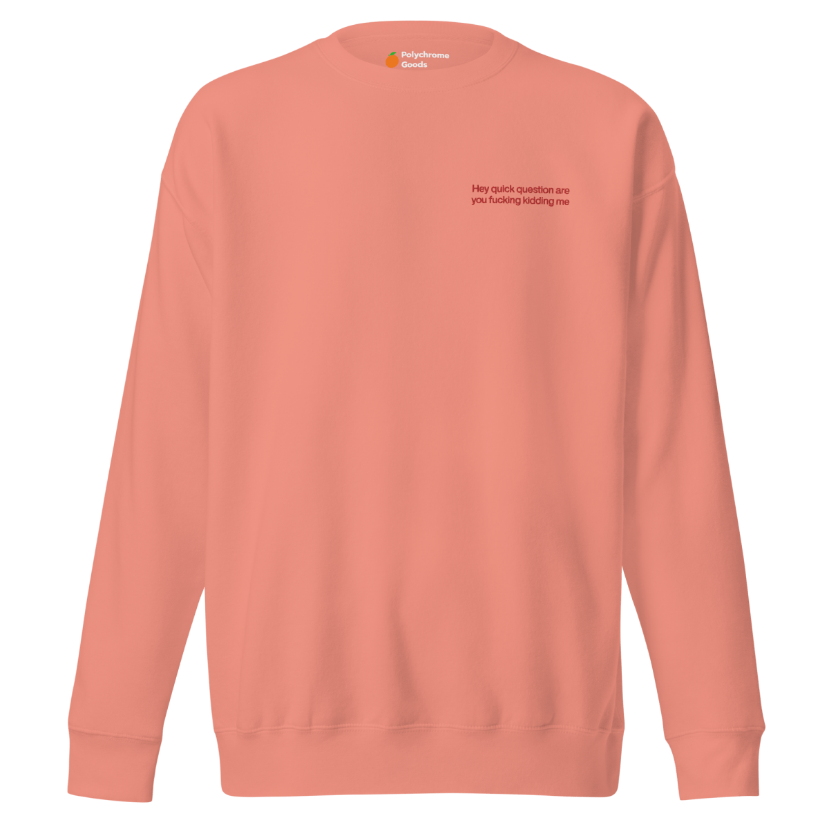 Hey quick question are you fucking kidding me. Embroidered Sweatshirt - Polychrome Goods 🍊