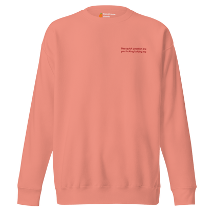 Hey quick question are you fucking kidding me. Embroidered Sweatshirt - Polychrome Goods 🍊