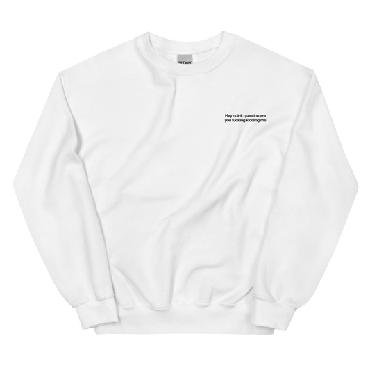 Hey quick question are you fucking kidding me. Embroidered Sweatshirt - Polychrome Goods 🍊