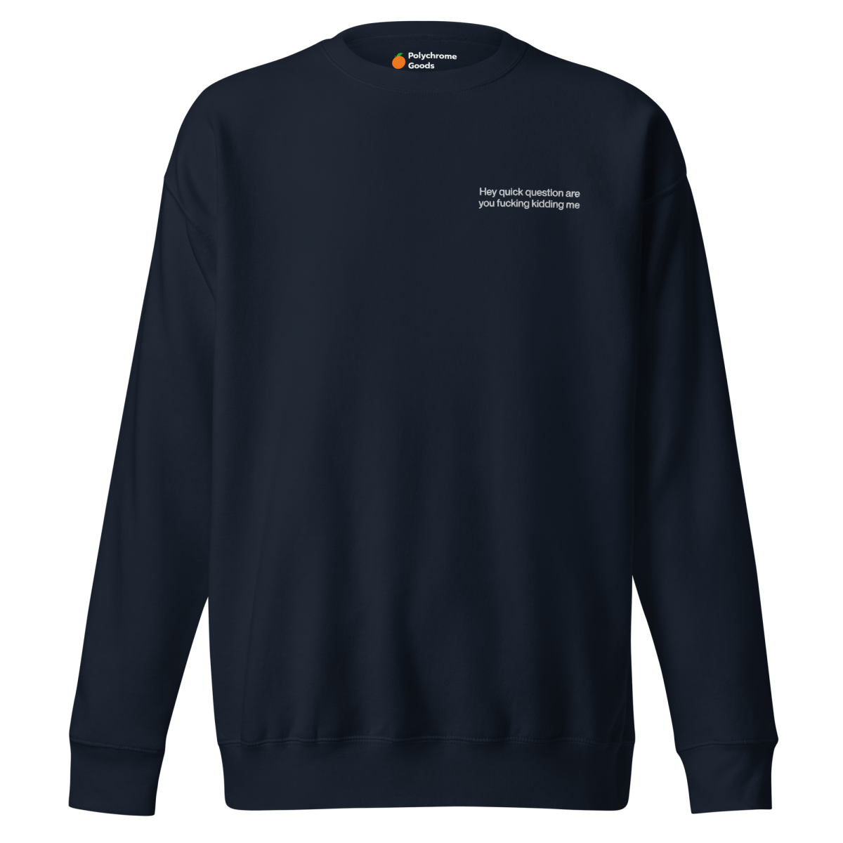 Hey quick question are you fucking kidding me. Embroidered Sweatshirt - Polychrome Goods 🍊