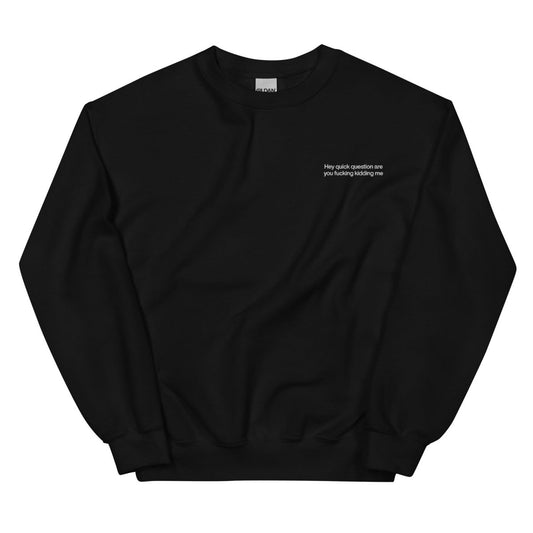 Hey quick question are you fucking kidding me. Embroidered Sweatshirt - Polychrome Goods 🍊