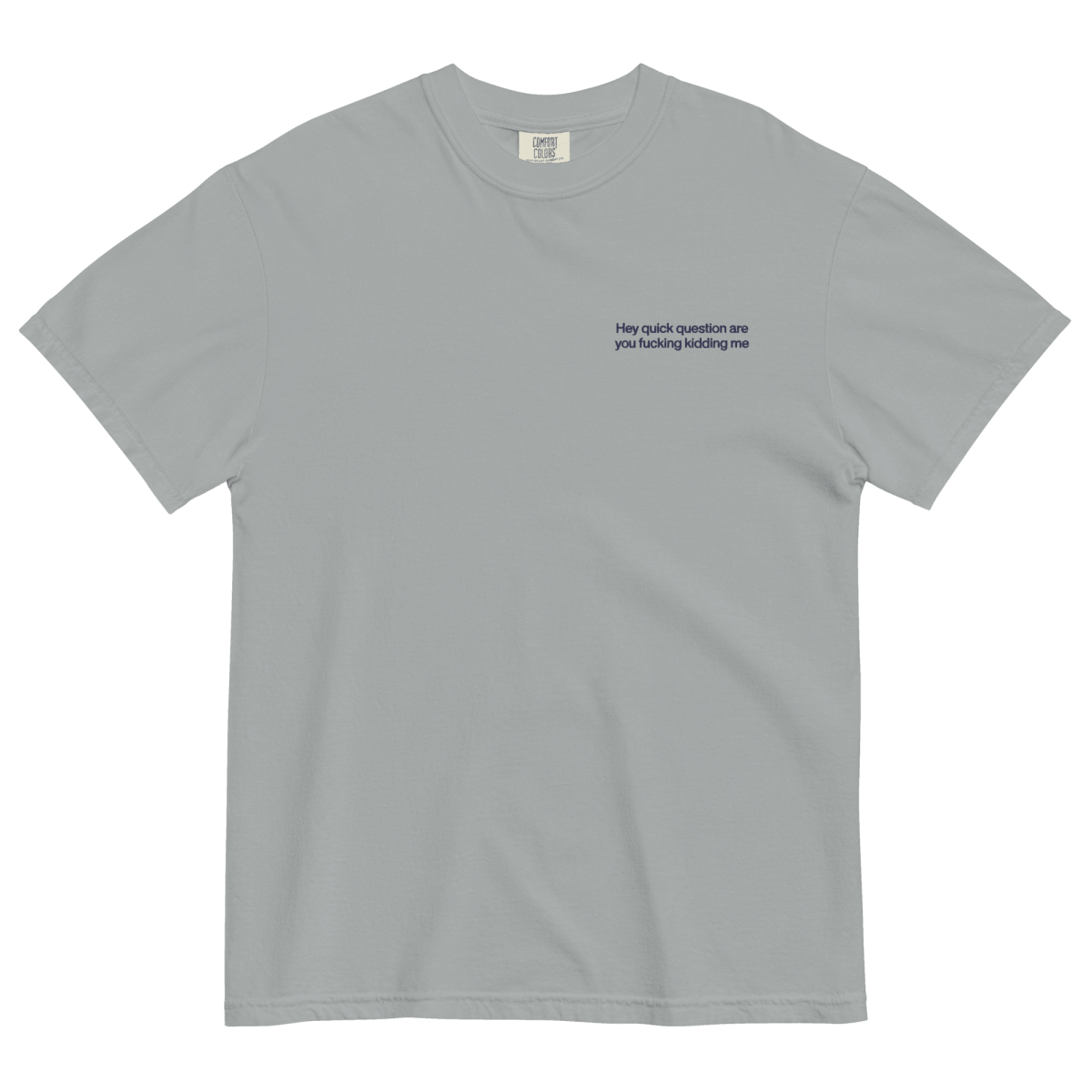 Hey quick question are you fucking kidding me Embroidered T-Shirt - Polychrome Goods 🍊