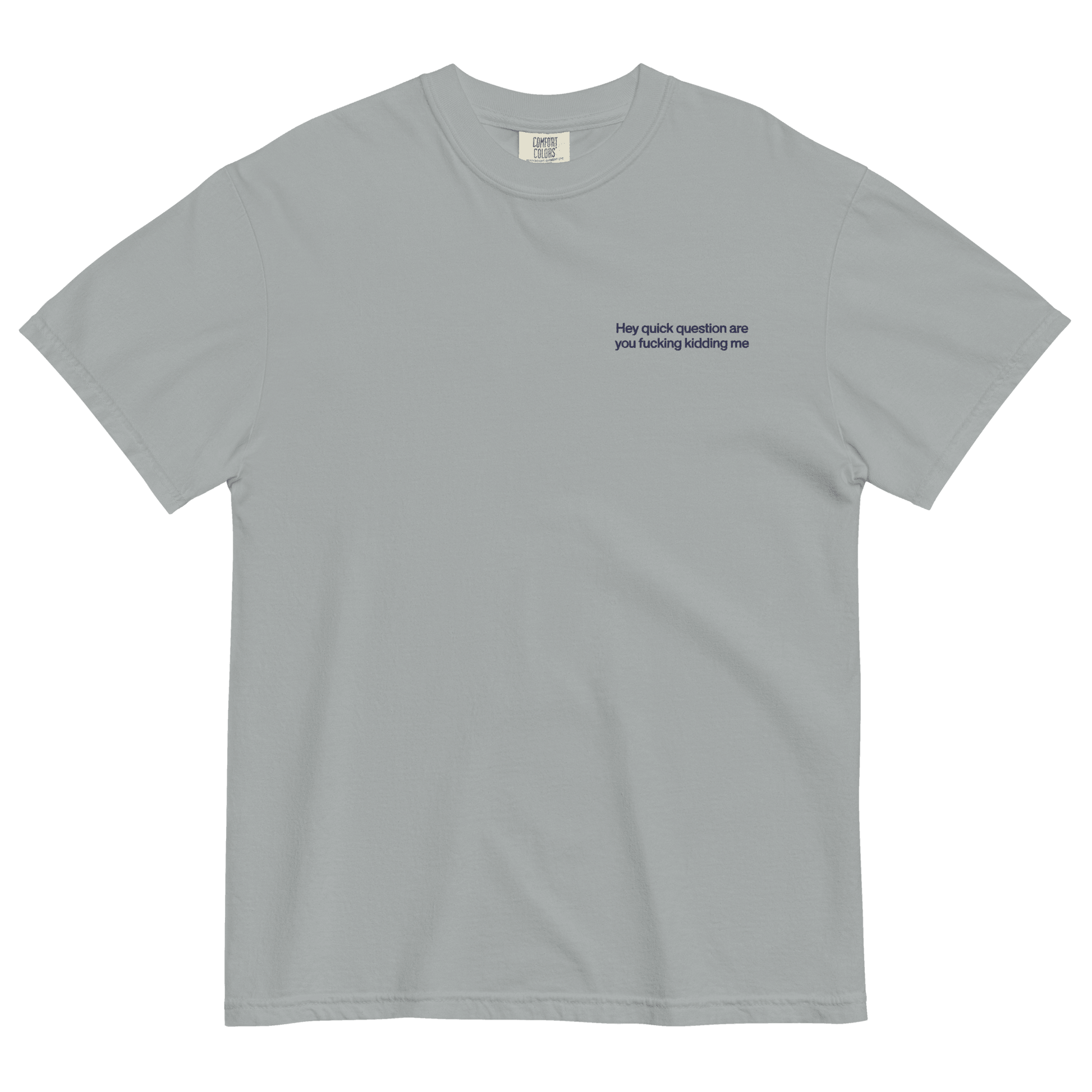 Hey quick question are you fucking kidding me Embroidered T-Shirt - Polychrome Goods 🍊